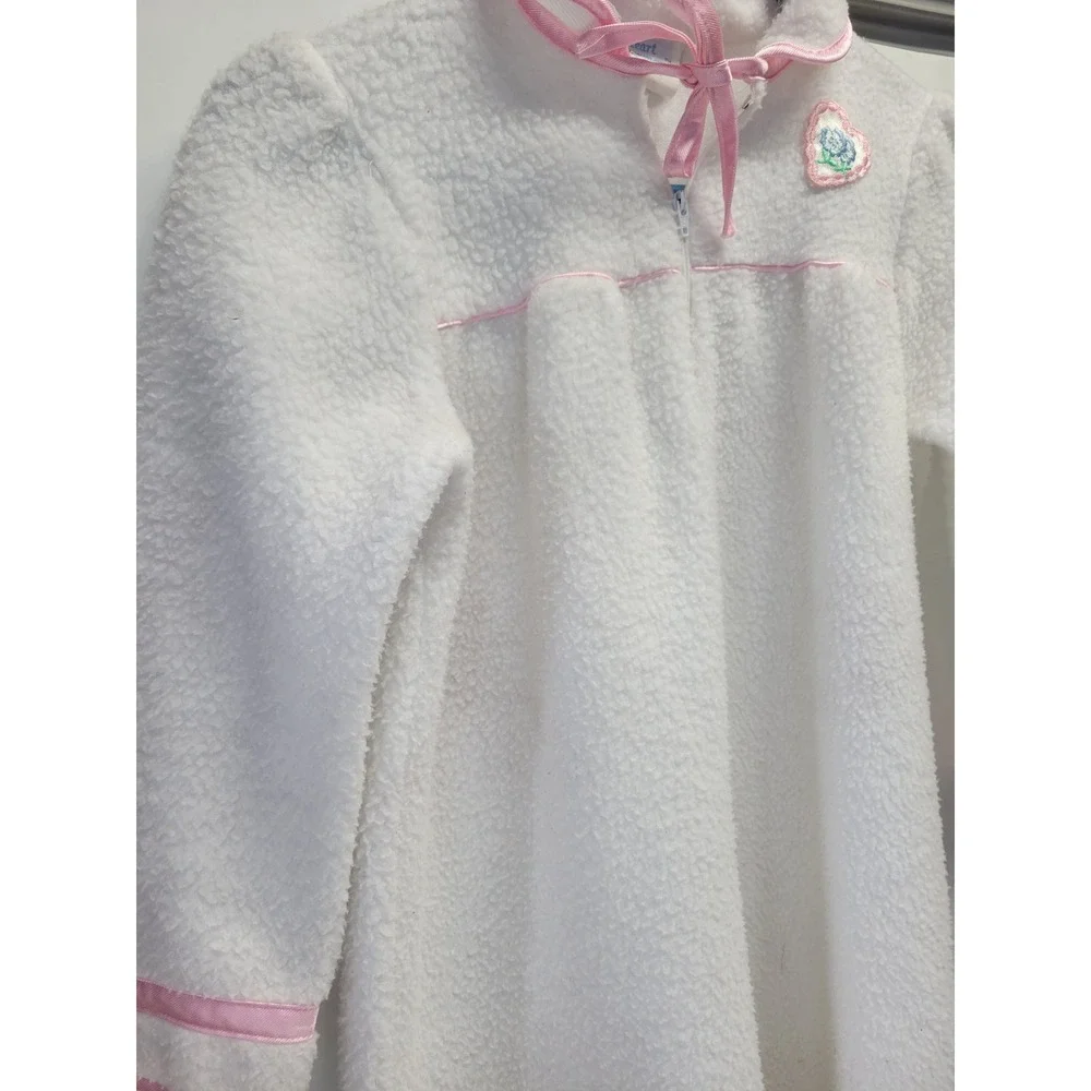 Vtg Heart Warmers Kids Fleece‎ Robe Heart Applique Zipper Sleepwear Size 7
